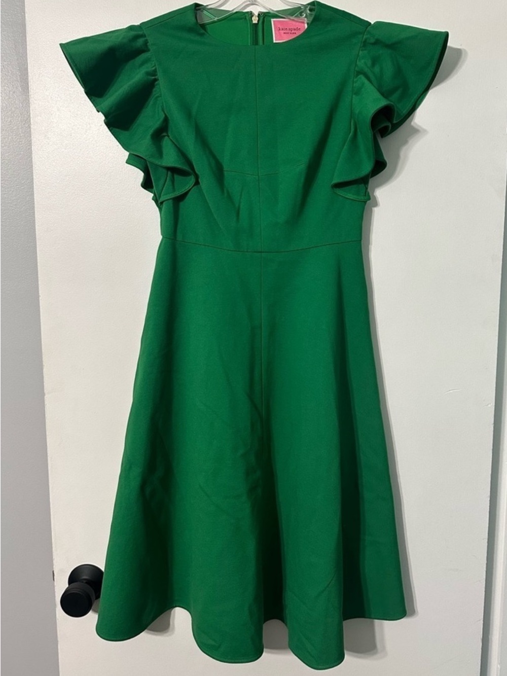 kate spade Emerald Green Ruffle Sleeve Fit-and-Flare Dress
